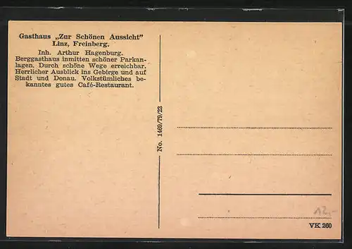 AK Linz a. d. D., Gasthaus Zur schönen Aussicht, Gebäudeansichten und Landschaftsmotiv