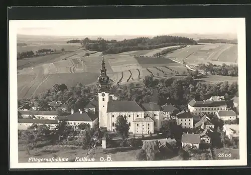 AK Kallham, Teilansicht mit Kirche, Fliegeraufnahme