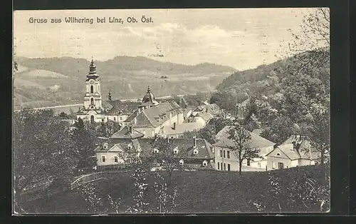 AK Wilhering, Ortsansicht mit Kirche