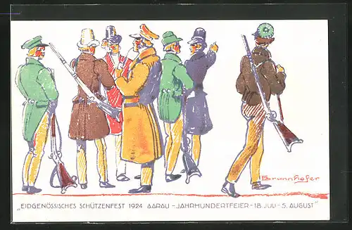 Künstler-AK Aarau, Eidgenössisches Schützenfest 1924, Schützen mit Gewehren