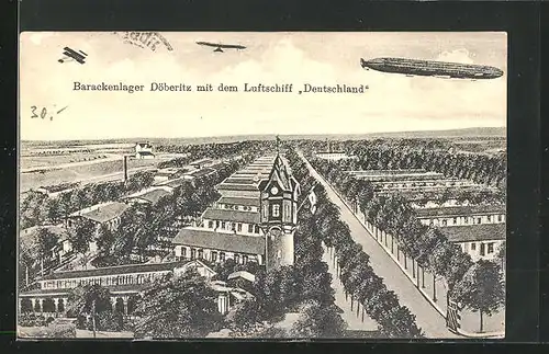 AK Döberitz, Luftschiff Deutschland über dem Barackenlager