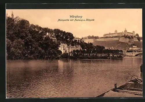 AK Würzburg, Mainpartie mit Festung und Käppele