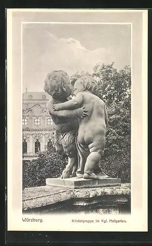 AK Würzburg, Königlicher Hofgarten, Skulptur Kindergruppe