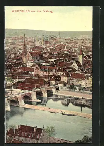 AK Würzburg, Ortsansicht mit Mainufer von der Festung aus gesehen