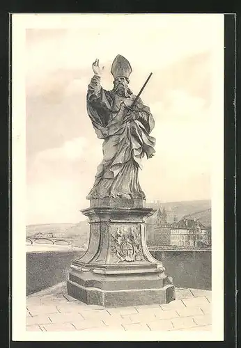 AK Würzburg, Statue Brückenheiliger Der hl. Kilian