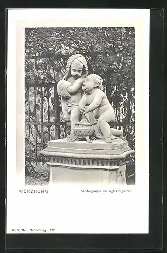 AK Würzburg, Königlicher Hofgarten, Skulptur Kindergruppe