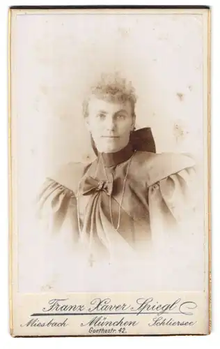 Fotografie Franz Xaver Spiegl, München, Goethestrasse 42, Portrait bürgerliche Dame im eleganten Kleid