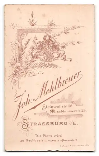 Fotografie J. Mehlbreuer, Strassburg i. E., Mörschhauserstr. 29, Portrait Soldat in Uniform