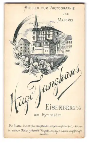 Fotografie Hugo Junghans, Eisenberg S.A., Ansicht Eisenberg S.A., Atelier & Malerei am Gymnasium, Rückseitig Portrait