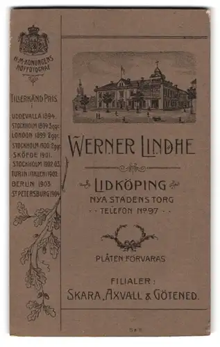 Fotografie Werner Lindhe, Lidköping, Ansicht Lidköping, Foto-Atelier Nya Stadens Torg, Rückseitig Portrait