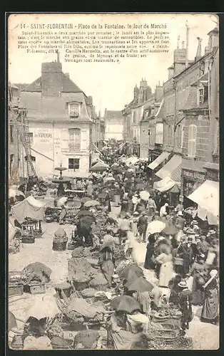 AK Saint-Florentin, Place de la Fontaine, le Jour de Marché