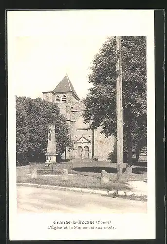 AK Grange-le-Bocage, L` Église et le Monument aux morts