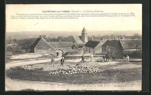 AK Champigny-sur-Yonne, le Champ Commun, Männer bei der Arbeit, Blick zur Kirche