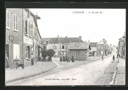 AK Cerisiers, La Grande Rue, Passanten auf der Strasse