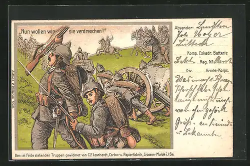 AK Deutsche Soldaten auf dem Vormarsch, Propaganda 1. Weltkrieg