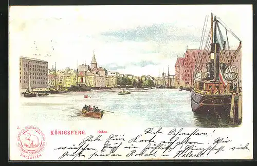 Lithographie Königsberg, Schiffe im Hafen
