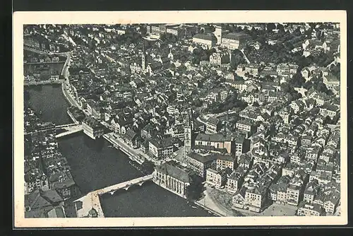 AK Zürich, Fliegeraufnahme der Ad Astra der gesamten Stadt, internationales Flugmeeting 3.-10. September 1922