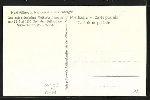 Künstler-AK Schweiz, Zur eidgenössischen Volksabstimmung über den Beitritt der Schweiz zum Völkerbund 1920
