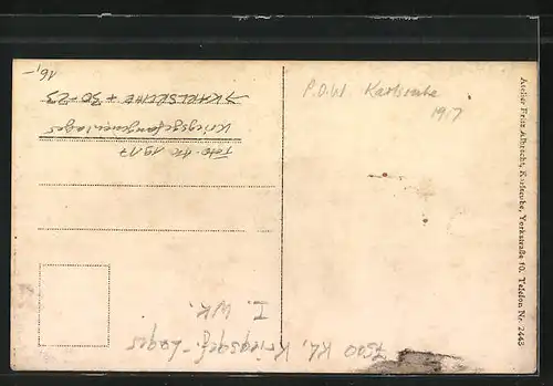 Foto-AK Karlsruhe, Kriegsgefangenenlager, Innenansicht 1917
