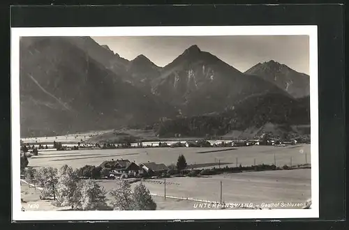 AK Unterpinswang, Blick auf den Gasthof Schluxen im Tal