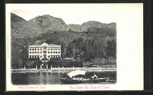 AK Cadenabbia, Villa Carlotta dal lago, Ruderboot auf dem See
