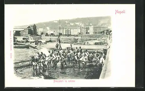 AK Napoli, Pescatori in Azione, Männer bei der Arbeit im Hafen
