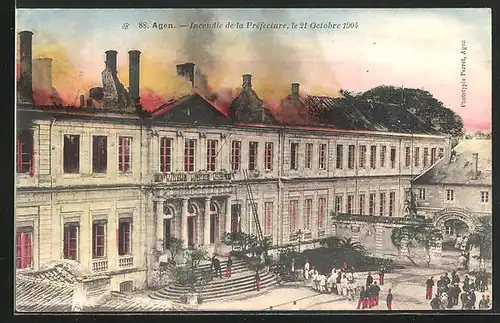 AK Agen, Incendie de la Préfecture, le 21 Octobre 1904