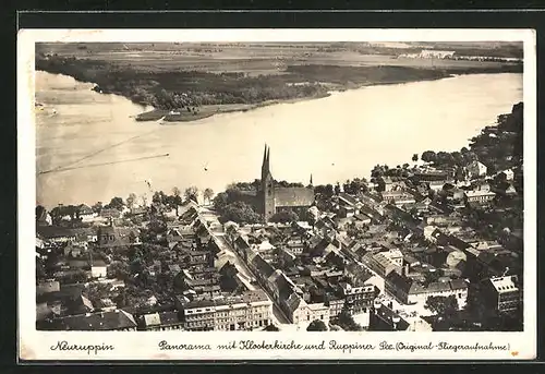 AK Neuruppin, Panorama mit Klosterkirche und Ruppiner See, Fliegeraufnahme