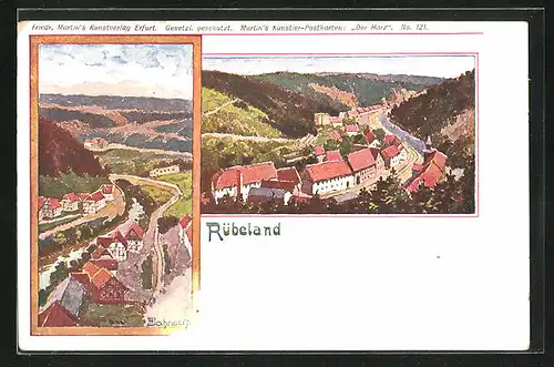 Künstler-AK H. Bahndorf: Rübeland / Harz, Teilansichten