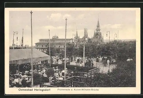 AK Heringsdorf, Panorama und Kaiser-Wilhelm-Brücke