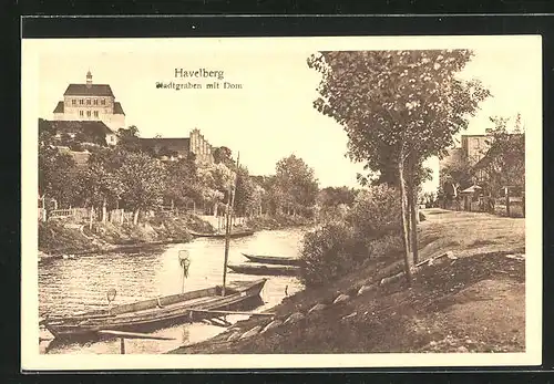 AK Havelberg, Stadtgraben mit Dom