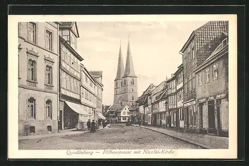 AK Quedlinburg, Pölkenstrasse mit Nicolai-Kirche