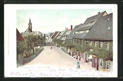 AK Wechselburg / Muldental, Schlossstrasse mit Kirche