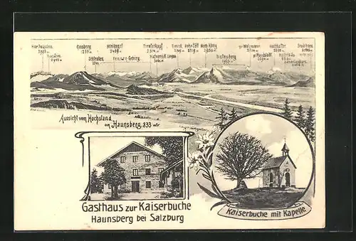 AK Obertrum am See, Gasthaus Zur Kaiserbuche, Kaiserbuche mit Kapelle