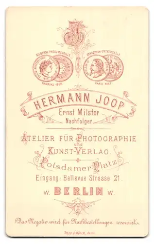 Fotografie H. Joop, Berlin, Bellevue Str. 21, Portrait Soldat in Uniform mit Schulterklappen, Kaiser Wilhelm Bart