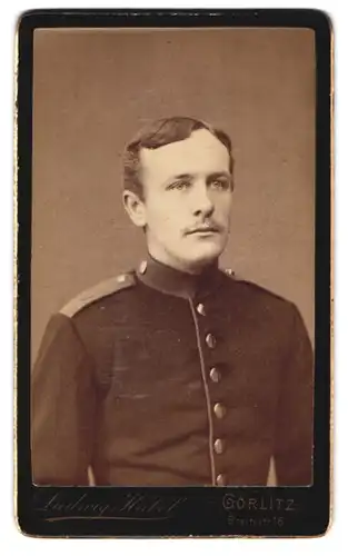 Fotografie Ludwig Habel, Görlitz, Breitestr. 16, Portrait Soldat in Uniform mit Schulterklappen