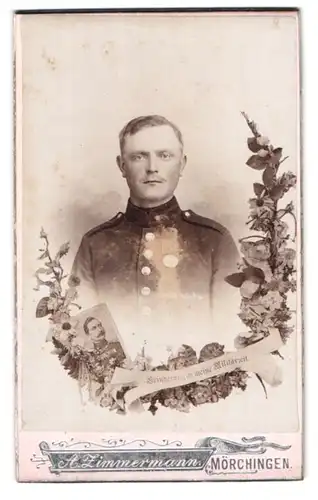 Fotografie A. Zimmermann, Mörchingen, Portrait Soldat in Uniform mit Orden, Porträt Kaiser Wilhelm