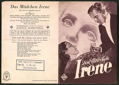 Filmprogramm UFA, Das Mädchen Irene, Lil Dagover, Hedwig Bleibtreu, Regie: Reinhold Schünzel