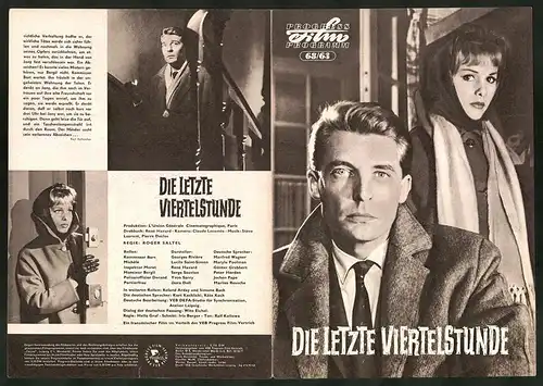 Filmprogramm PFP Nr. 68 /63, Die letzte Viertelstunde, Georges Rivière, Georges Saint-Simon, Regie: Roger Saltel