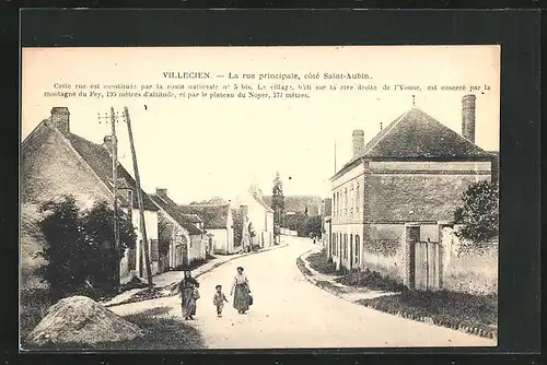 AK Villecien, La rue pincipale, côté Saint-Aubin