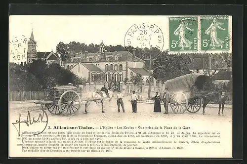 AK Aillant-sur-Tholon, L`Eglise, Les Ecoles, Vue prise de la Place de la Gare