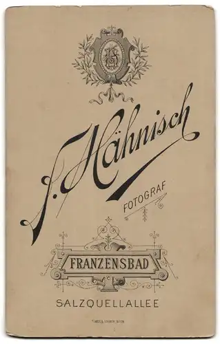 Fotografie F. Hähnisch, Franzensbad, Salzquellallee, Portrait halbwüchsiger Knabe und zwei Mädchen in eleganter Kleidung