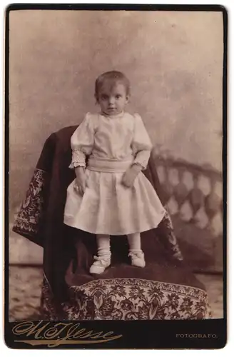 Fotografie M. J. Jesse, Ort unbekannt, Portrait kleines Mädchen im hübschen Kleid