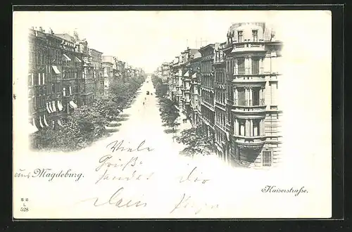 AK Magdeburg, Kaiserstrasse aus der Vogelschau