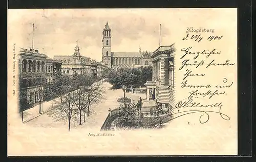 AK Magdeburg, Augustastrasse aus der Vogelschau