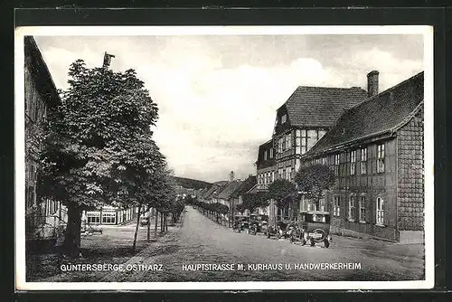 AK Güntersberge / Ostharz, Hauptstrasse mit Kurhaus und Handwerkerheim