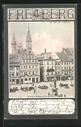 AK Freiberg i. S., Obermarkt mit Denkmal Otto des Reichen