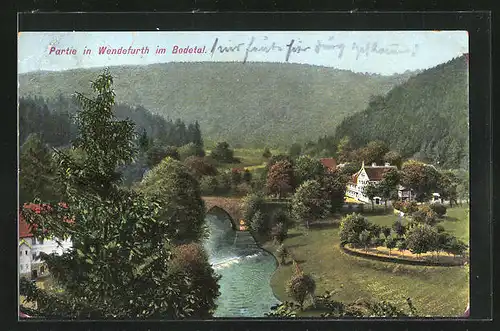 AK Wendefurth, Partie im Bodetal mit Brücke