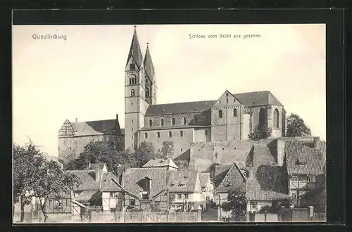 AK Quedlinburg, Schloss vom Brühl aus gesehen