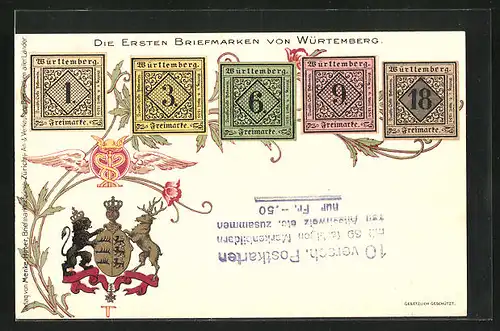 AK Die ersten Briefmarken von Württemberg